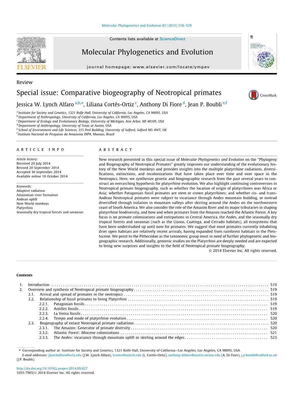 Comparative Biogeography of Neotropical Primates ⇑ Jessica W