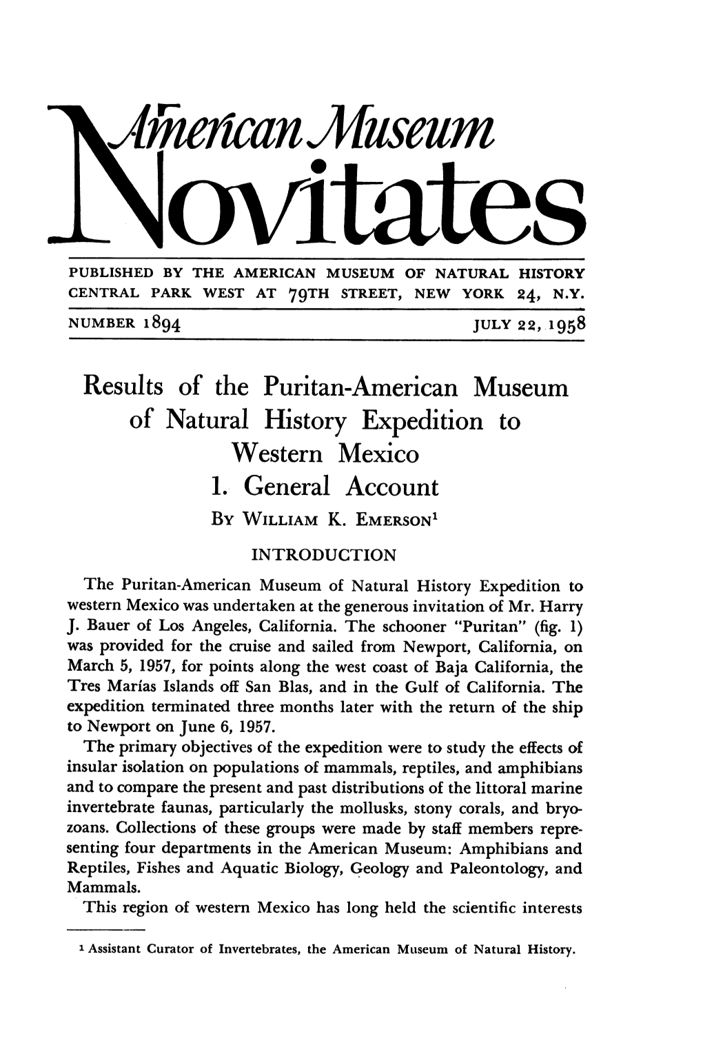 Iljeiianjtfusdllm PUBLISHED by the AMERICAN MUSEUM of NATURAL HISTORY CENTRAL PARK WEST at 79TH STREET, NEW YORK 24, N.Y