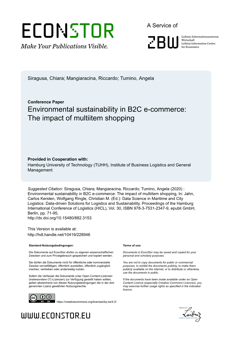 Environmental Sustainability in B2C E-Commerce: the Impact of Multiitem Shopping