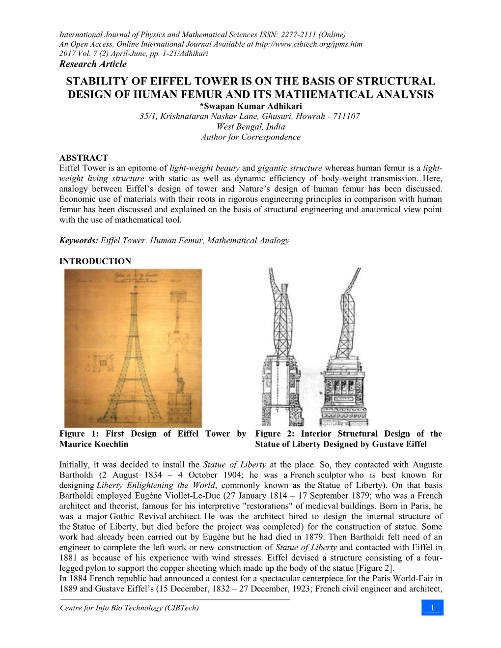 Stability of Eiffel Tower Is on the Basis of Structural Design of Human Femur and Its Mathematical Analysis