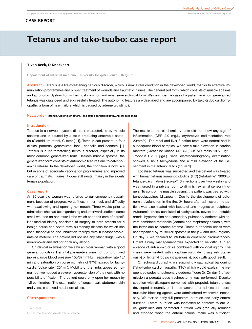 Tetanus and Tako-Tsubo: Case Report