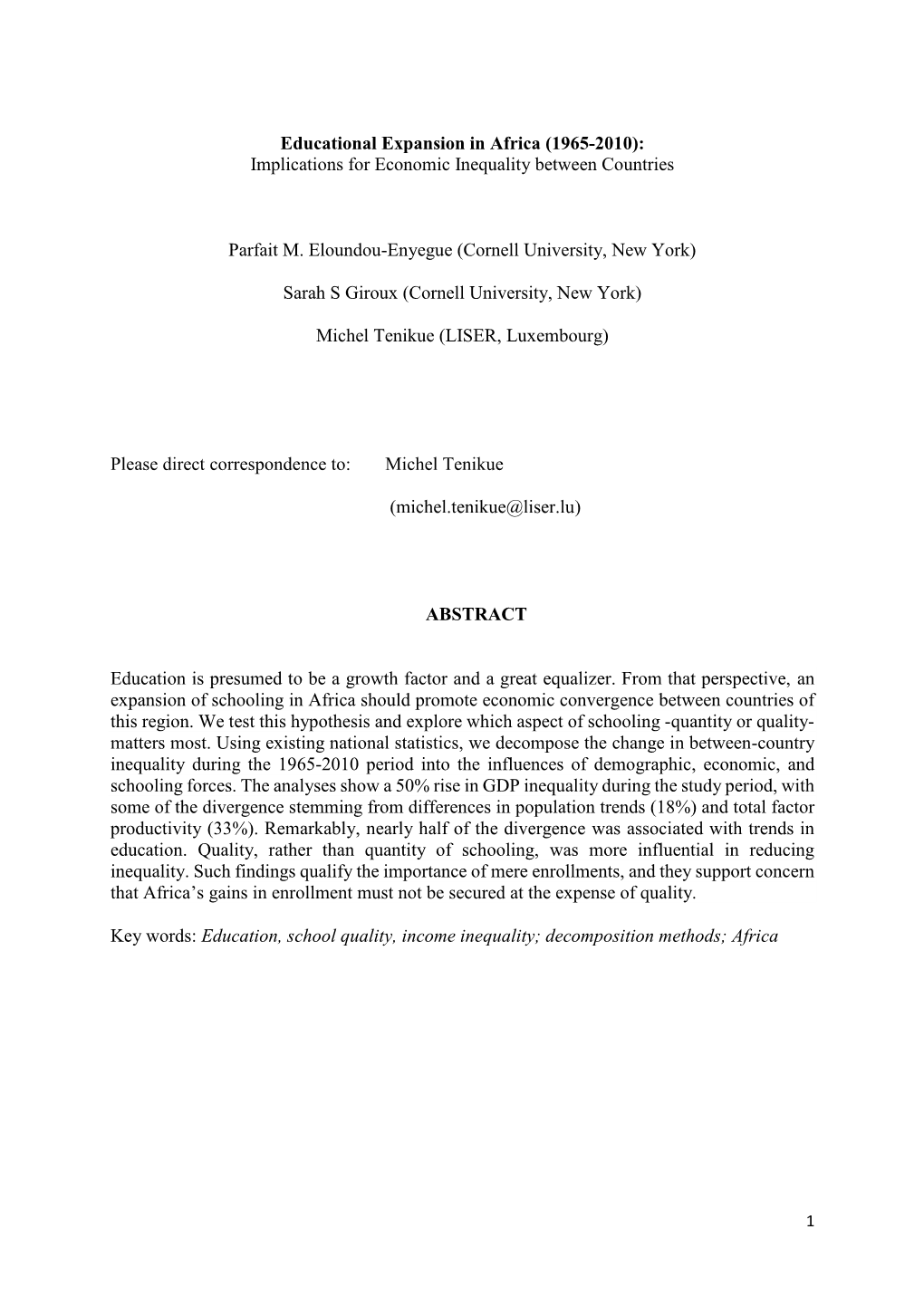 Educational Expansion in Africa (1965-2010): Implications for Economic Inequality Between Countries