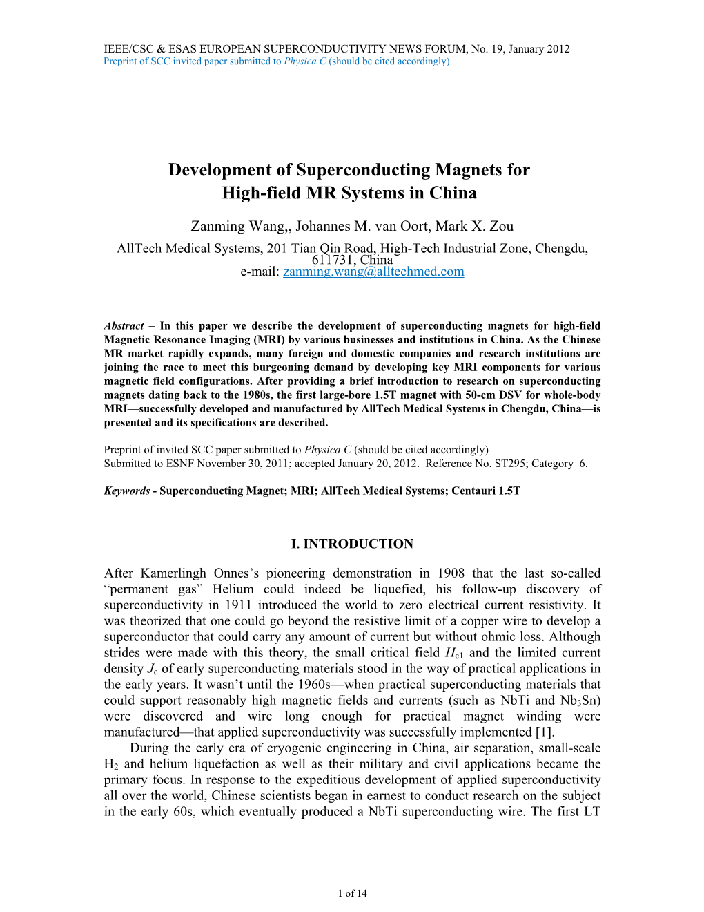 Development of Superconducting Magnets for High-Field MR Systems in China