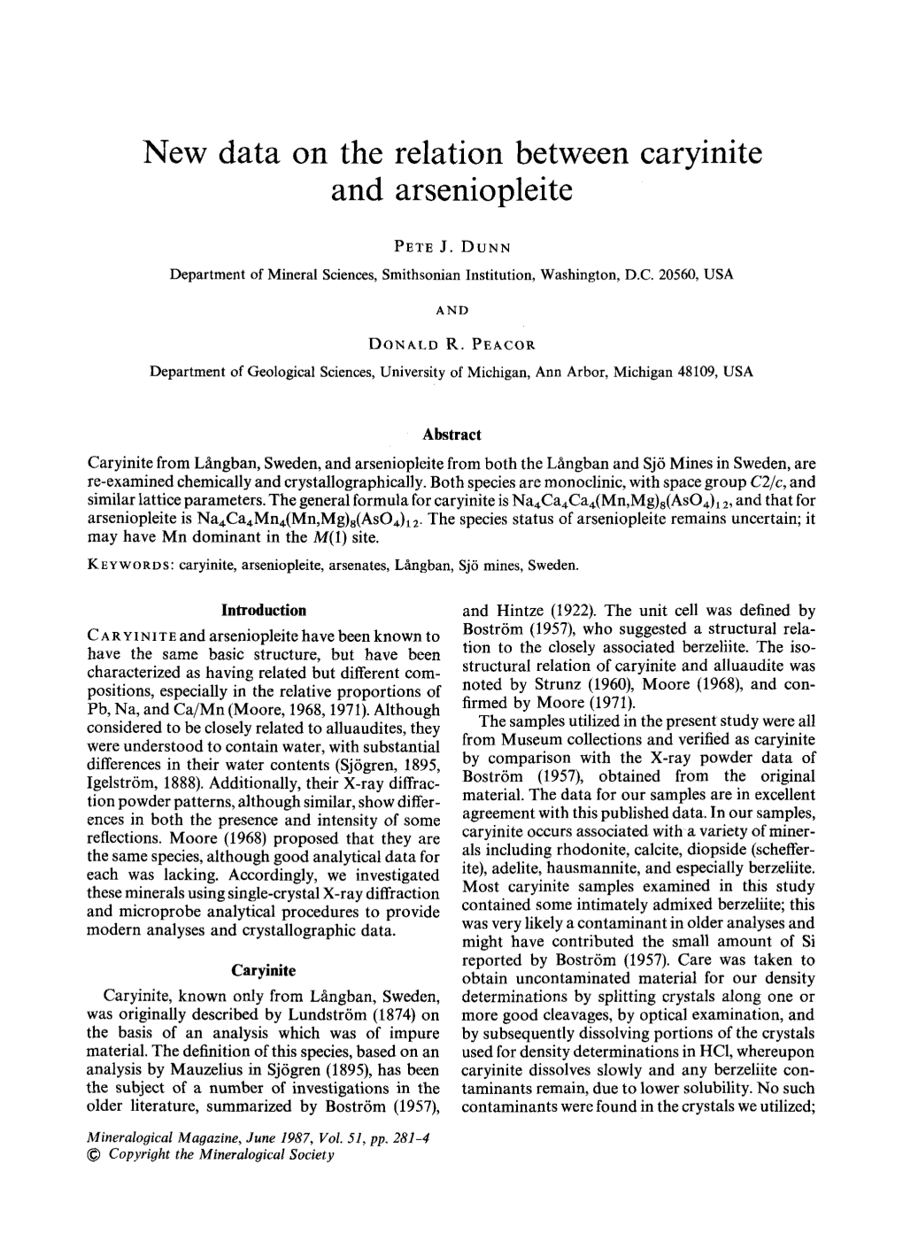 New Data on the Relation Between Caryinite and Arseniopleite