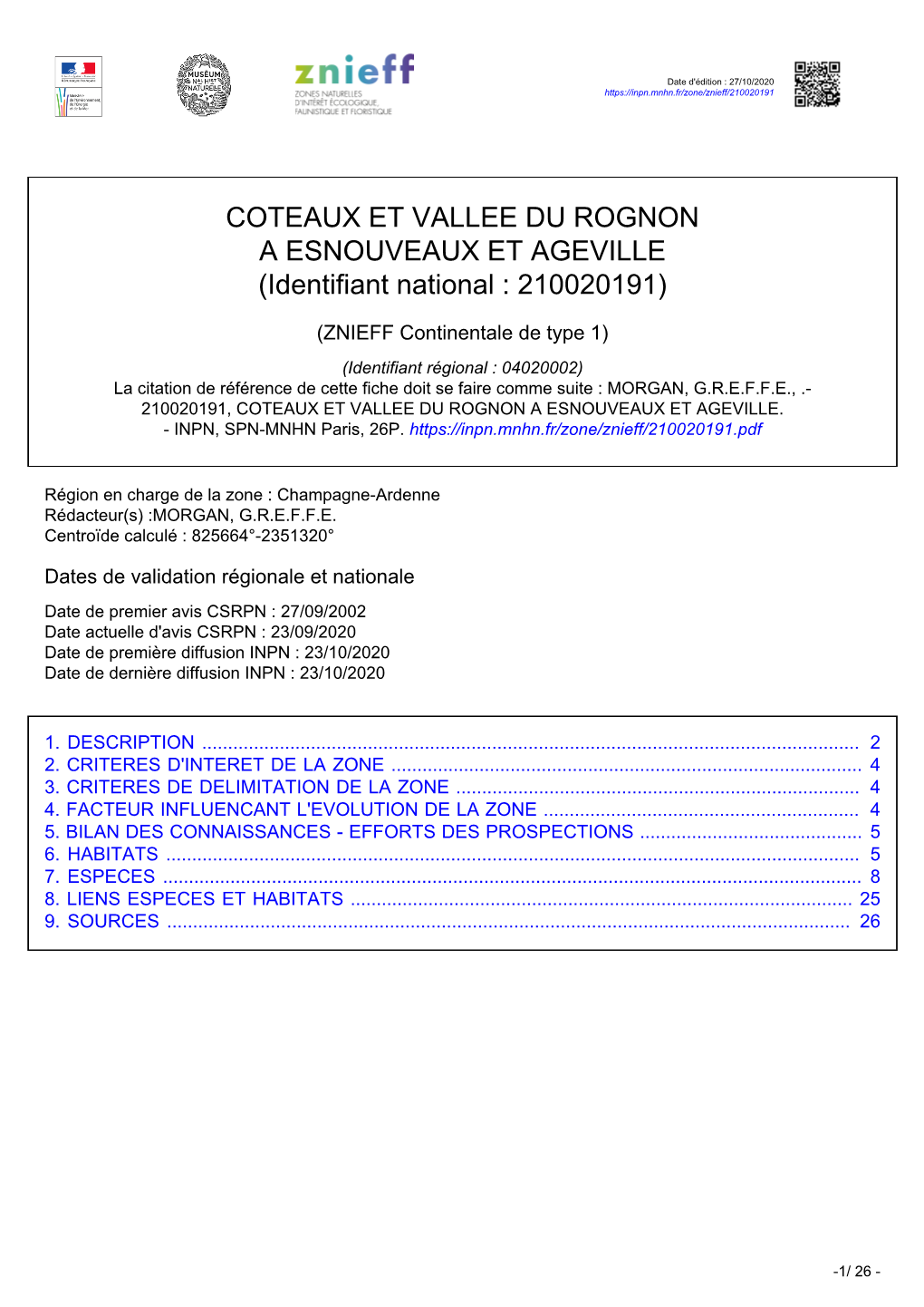 COTEAUX ET VALLEE DU ROGNON a ESNOUVEAUX ET AGEVILLE (Identifiant National : 210020191)