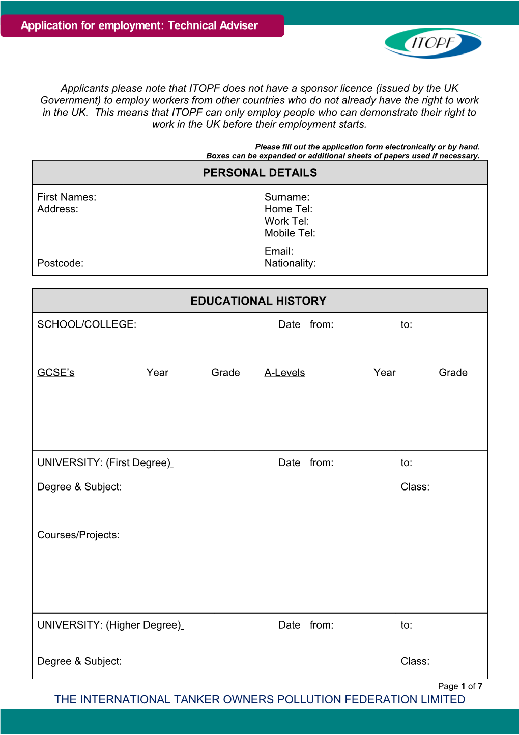 Please Fill out the Application Form Electronically Or by Hand