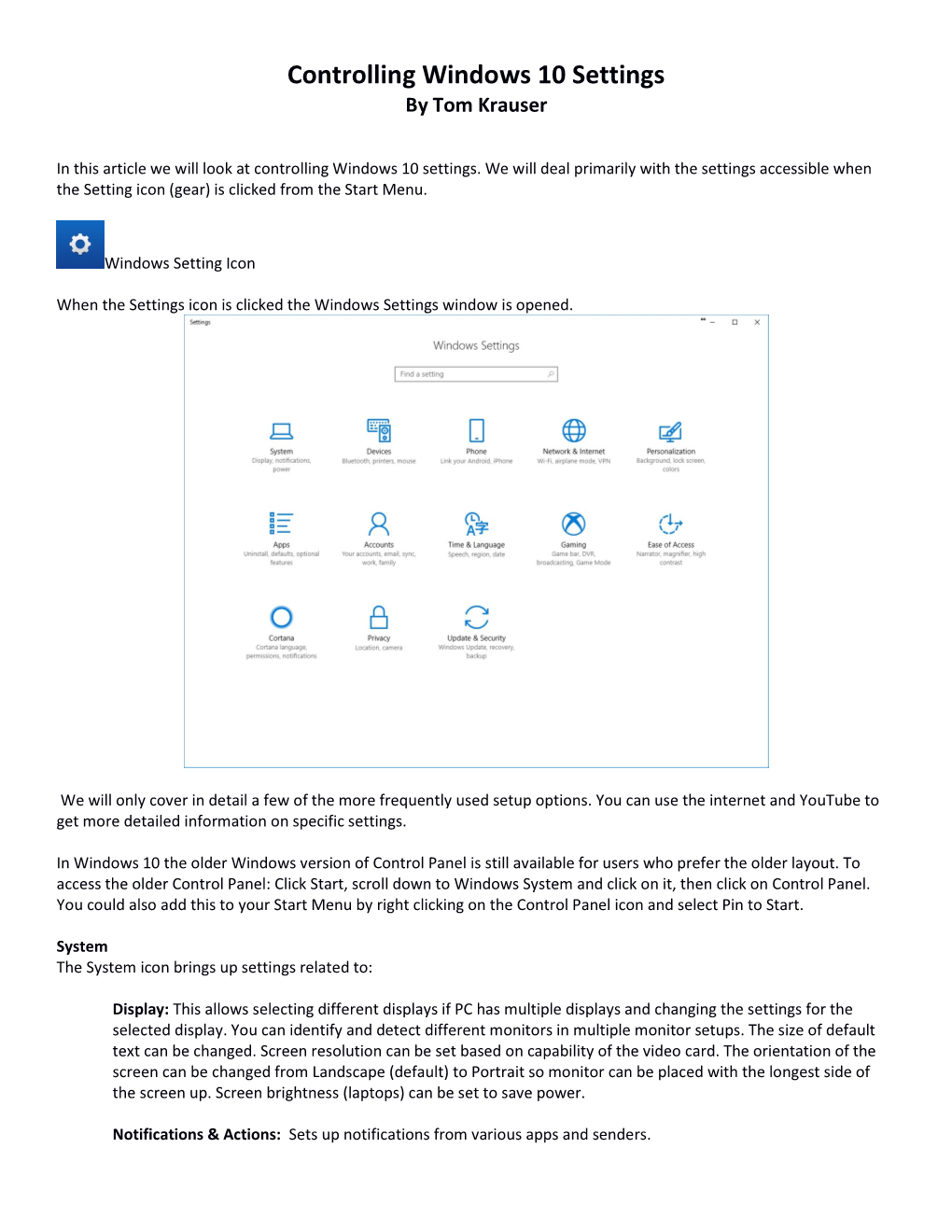 Controlling Windows 10 Settings by Tom Krauser