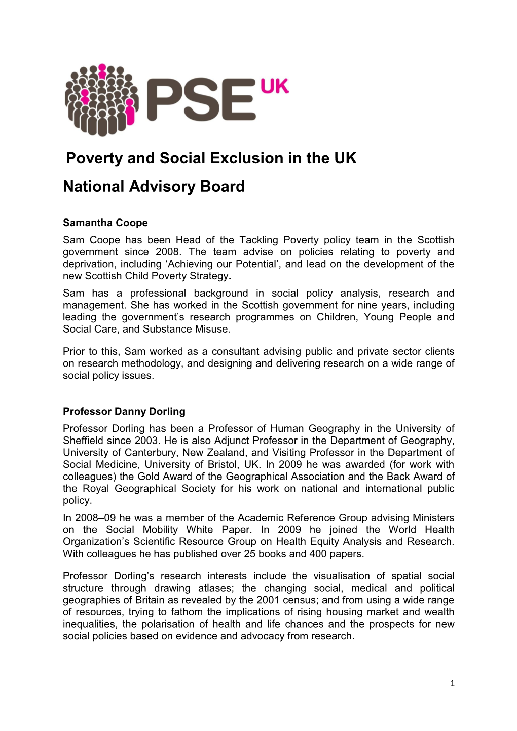 Poverty and Social Exclusion in the UK National Advisory Board