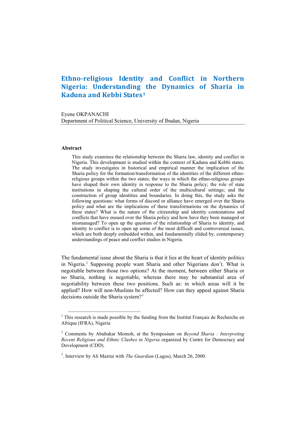Ethno-Religious Identity and Conflict in Northern Nigeria
