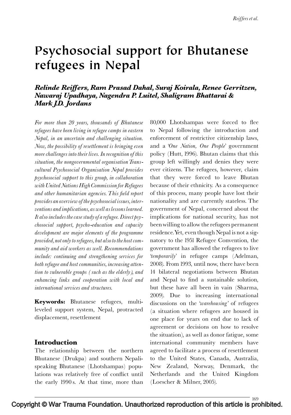Psychosocial Support for Bhutanese Refugees in Nepal