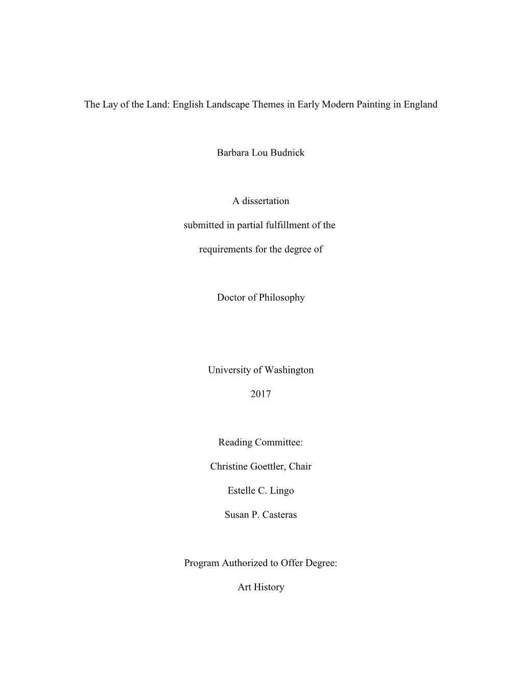 The Lay of the Land: English Landscape Themes in Early Modern Painting in England