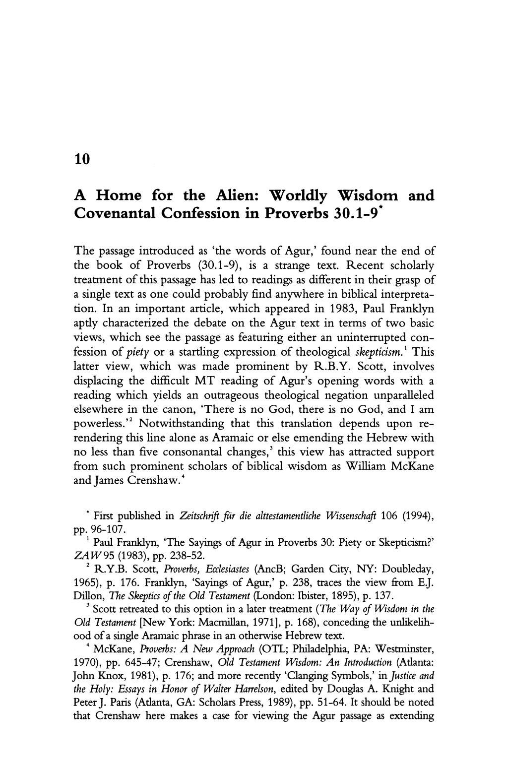 10 Ahorne for the Alien: Worldly Wisdorn and Covenantal