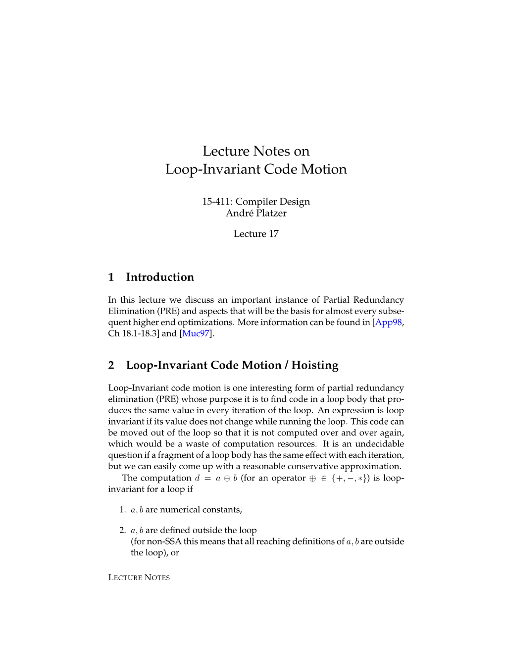 Lecture Notes on Loop-Invariant Code Motion