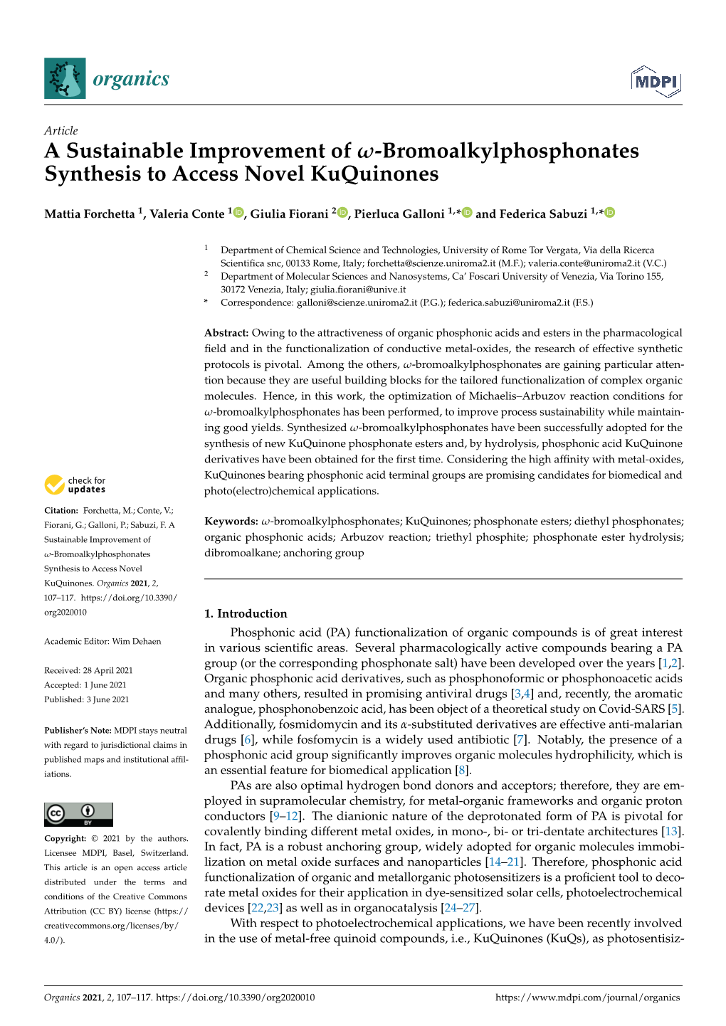 Bromoalkylphosphonates Synthesis to Access Novel Kuquinones