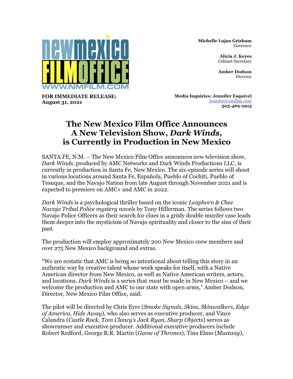 The New Mexico Film Office Announces a New Television Show, Dark Winds, Is Currently in Production in New Mexico