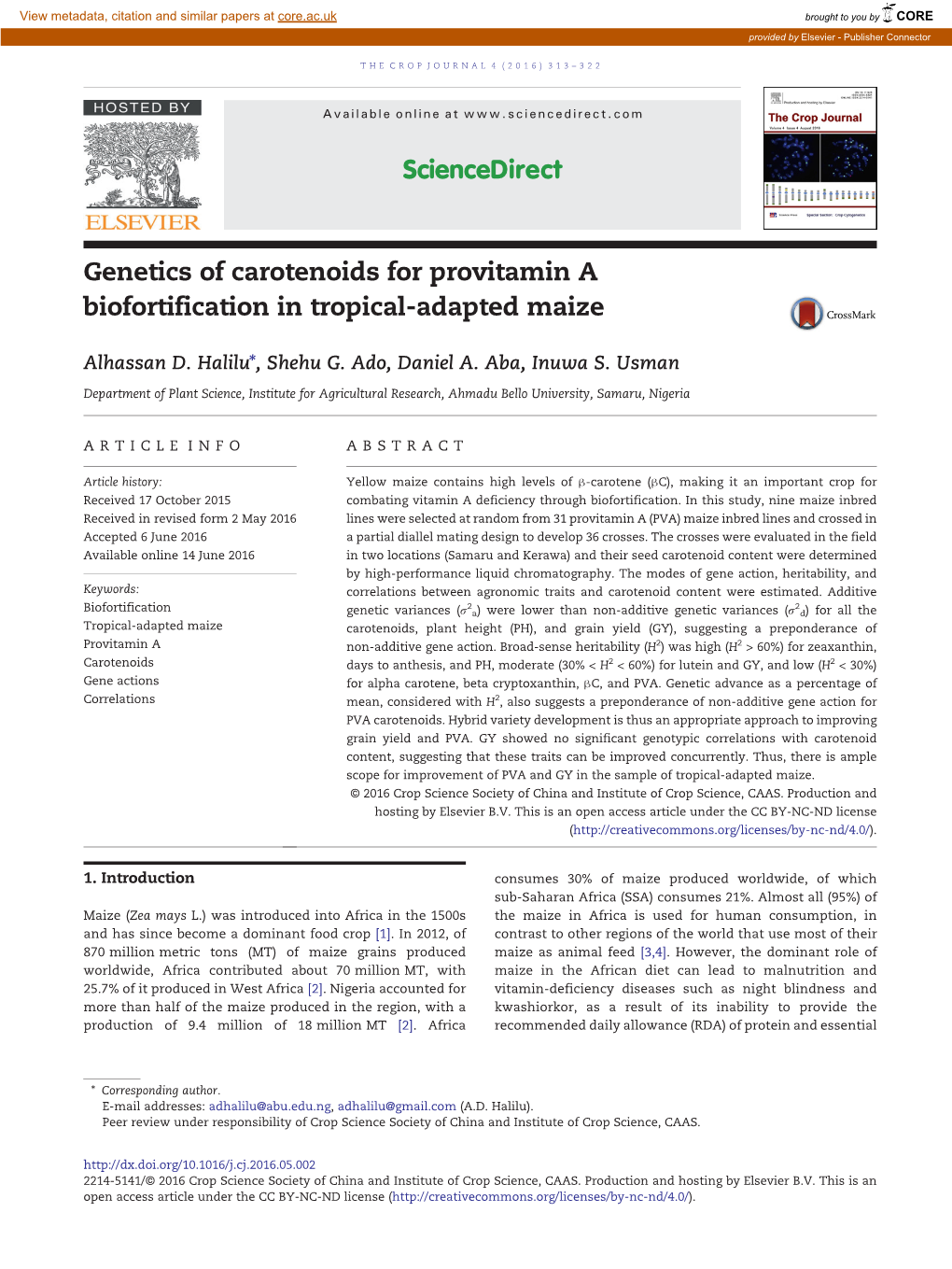 Genetics of Carotenoids for Provitamin a Biofortification in Tropical-Adapted Maize