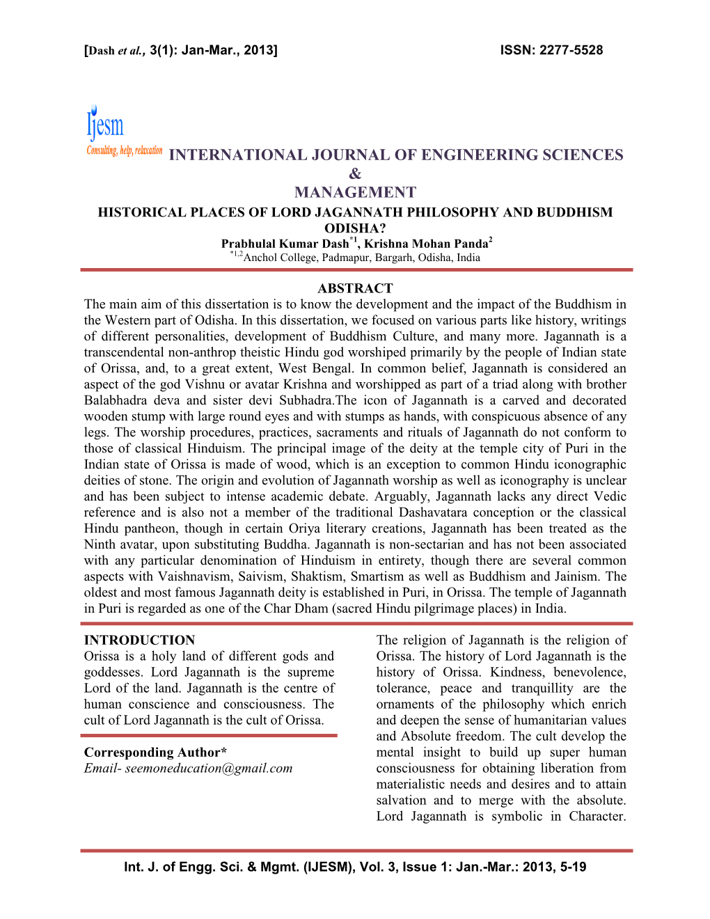 International Journal of Engineering Sciences & Management