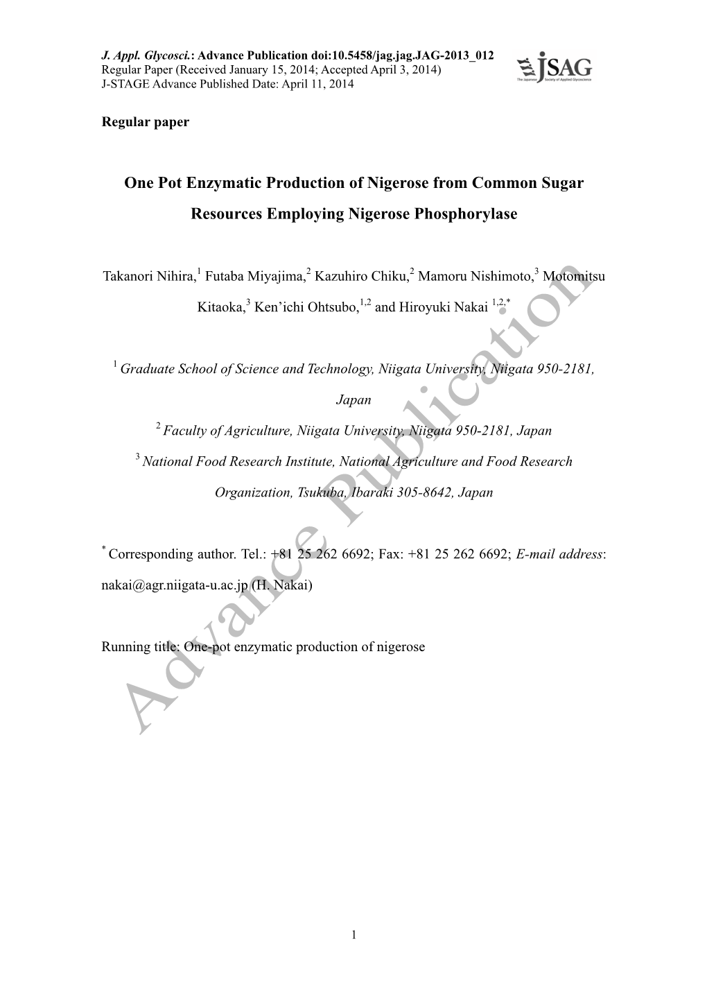 One Pot Enzymatic Production of Nigerose from Common Sugar Resources Employing Nigerose Phosphorylase