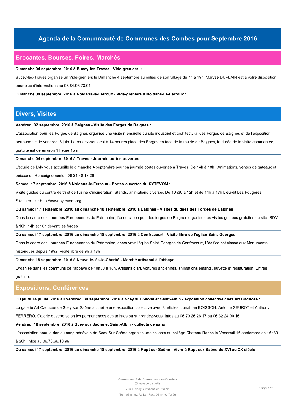 Agenda De L'comunmauté De Communes Des Combes