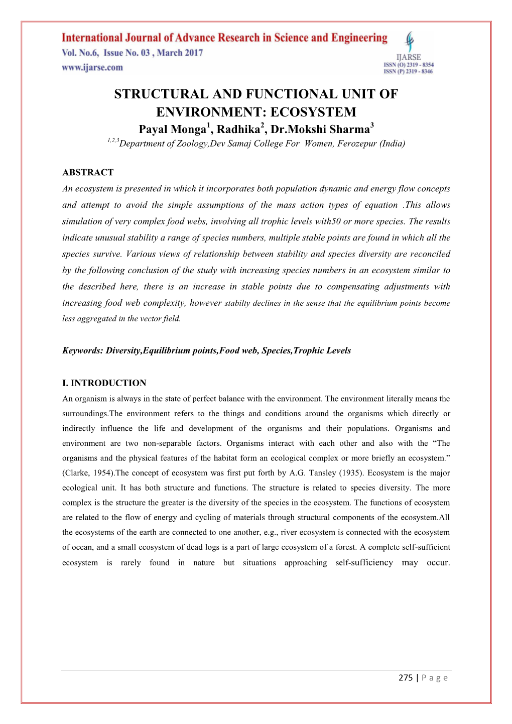 Structural and Functional Unit of Environment