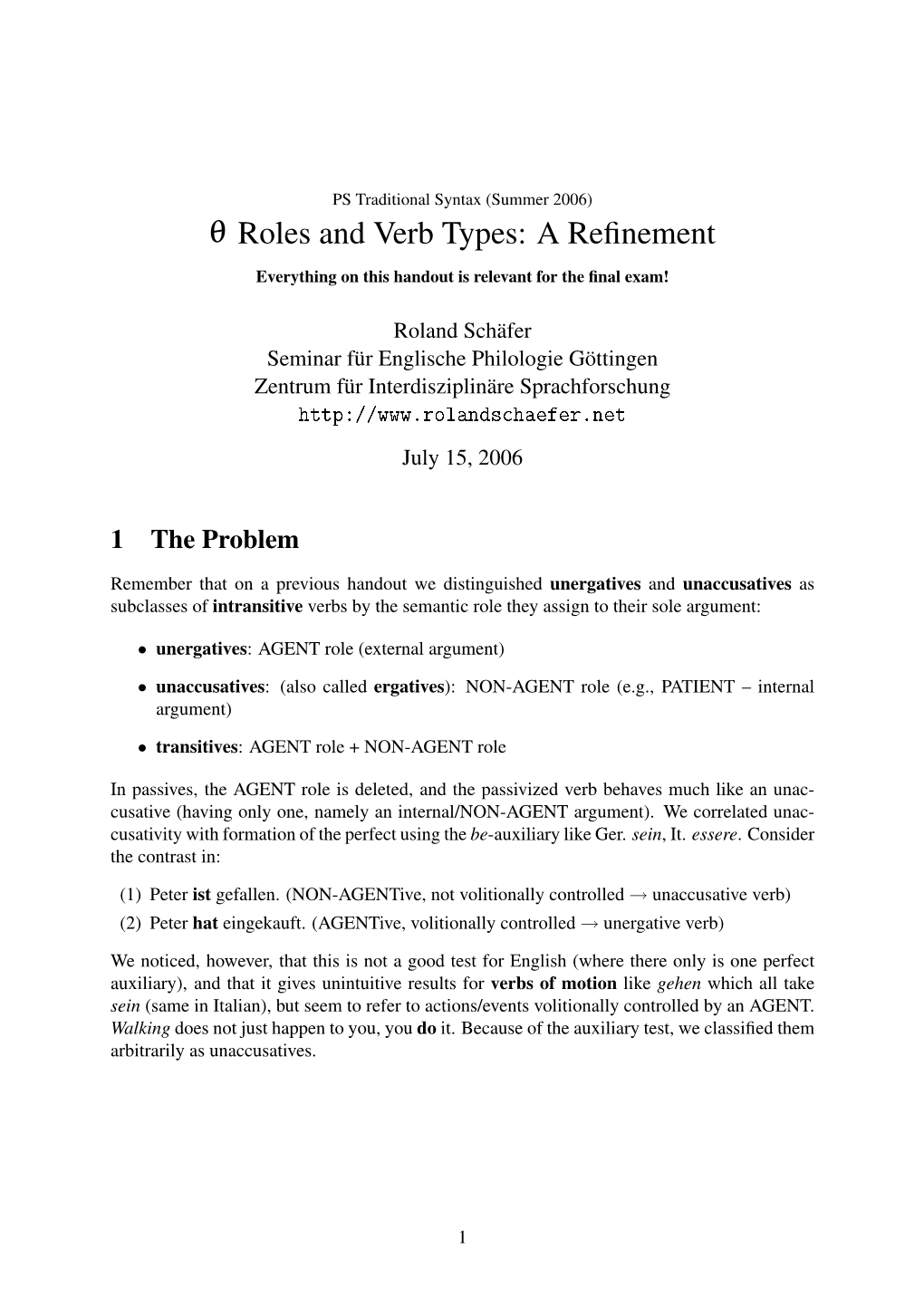 Θ Roles and Verb Types: a Refinement