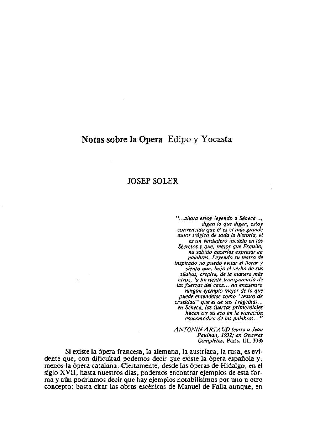 Notas Sobre La Opera Edipo Y Yocasta