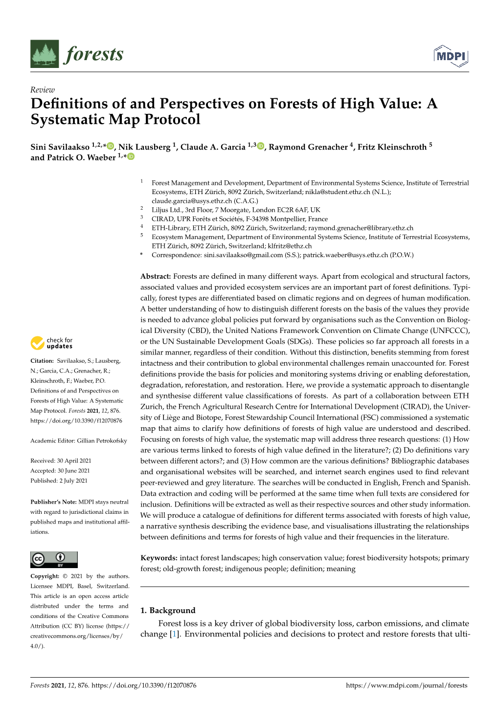 Definitions of and Perspectives on Forests of High Value