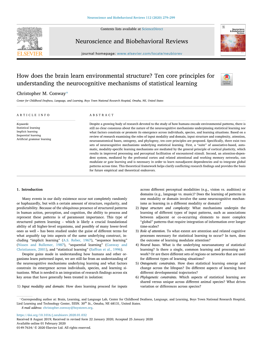 How Does the Brain Learn Environmental Structure? Ten Core Principles for Understanding the Neurocognitive Mechanisms of Statistical Learning T