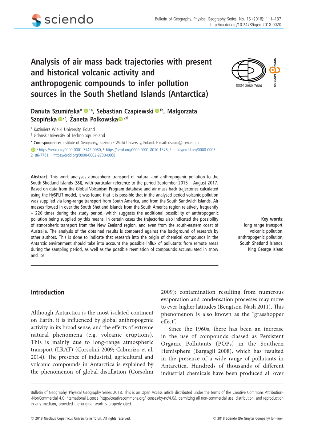 Analysis of Air Mass Back Trajectories with Present and Historical Volcanic