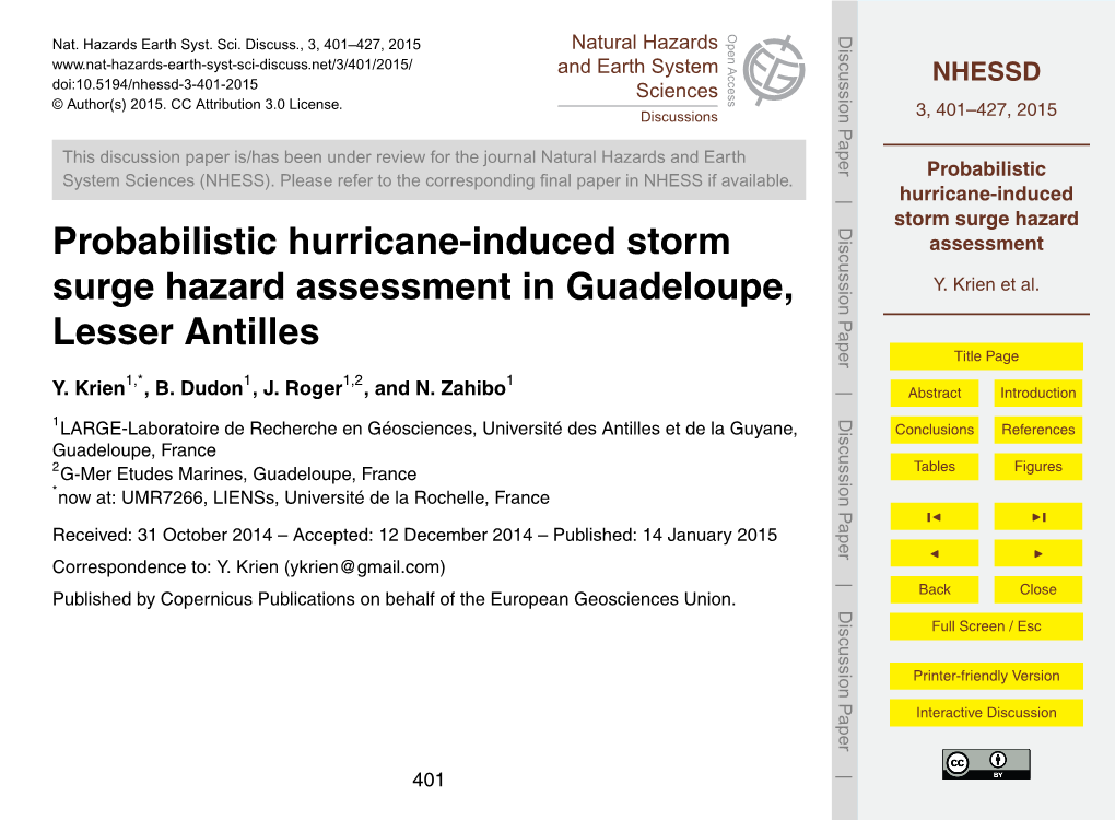 Probabilistic Hurricane-Induced Storm Surge Hazard Assessment Table 1