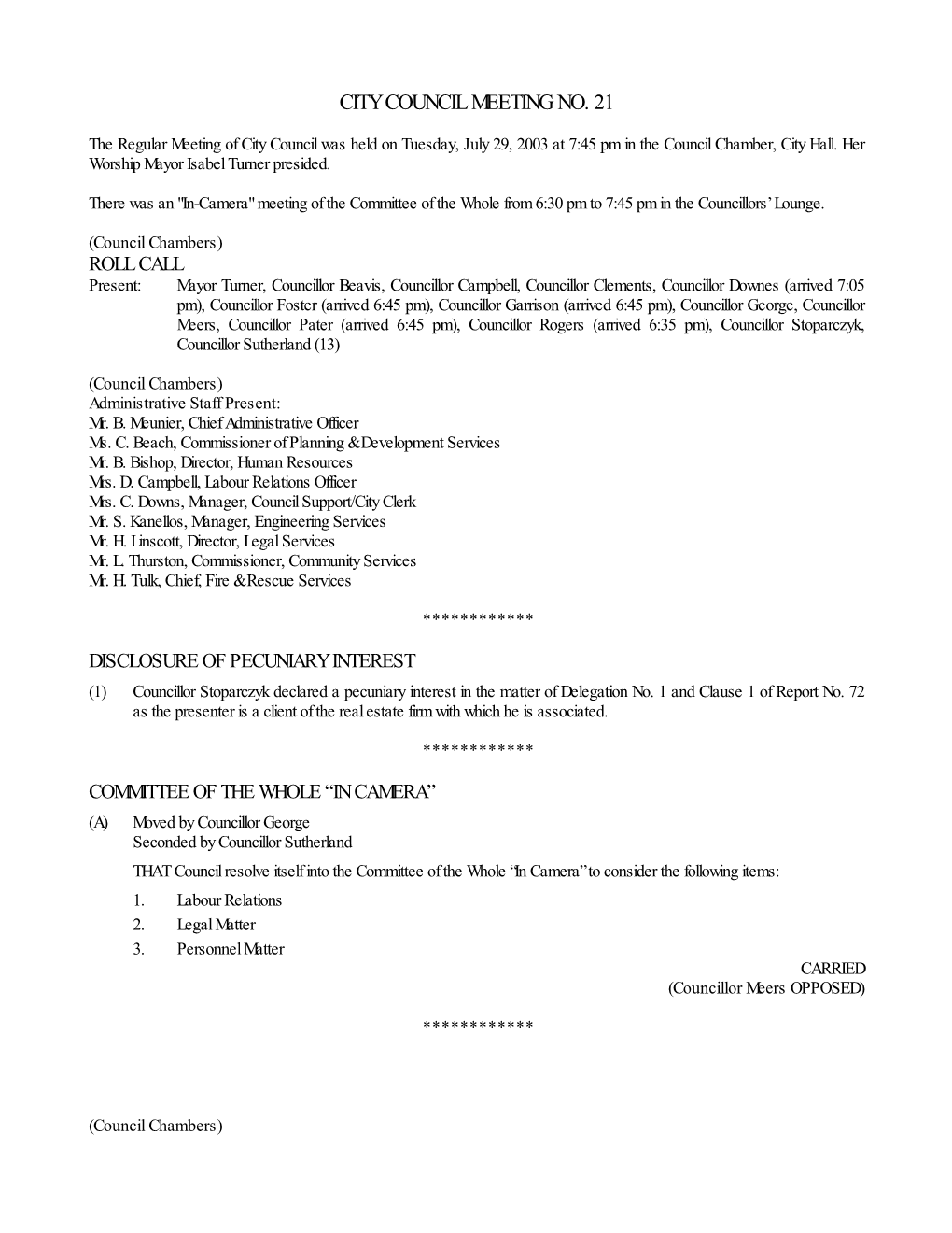 Council Meeting Minutes