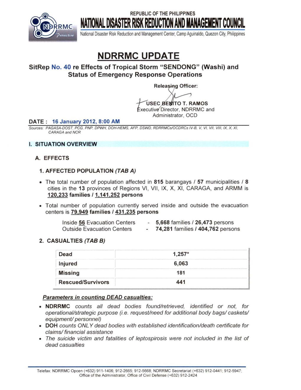 NDRRMC Update Sitrep No 40 Re Effects of TS SENDONG