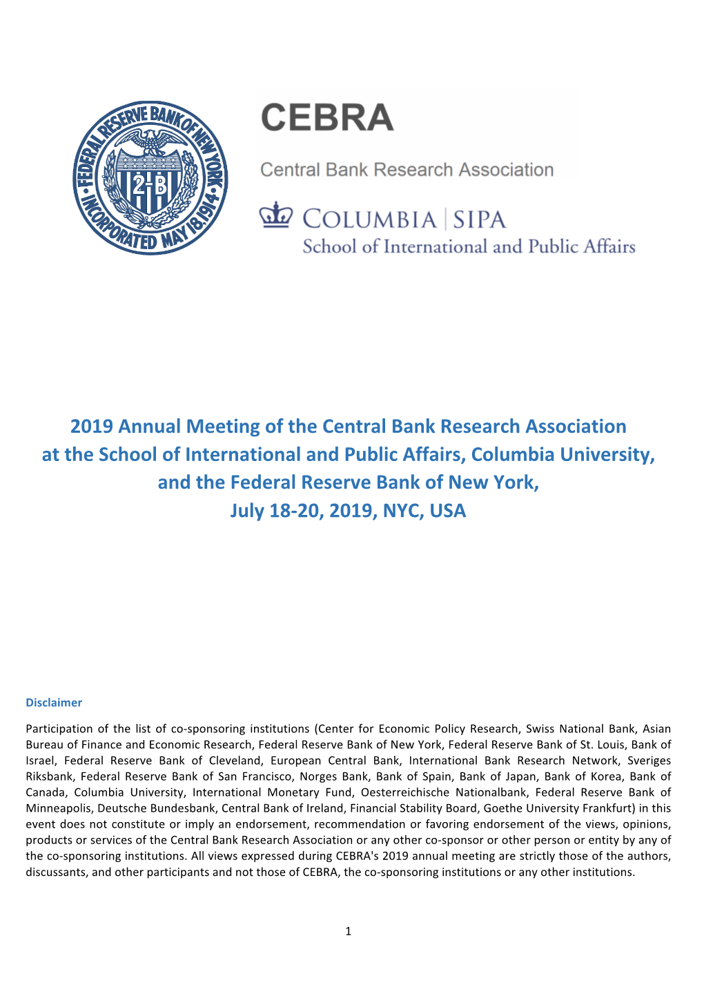 2019 Annual Meeting of the Central Bank Research Association at The