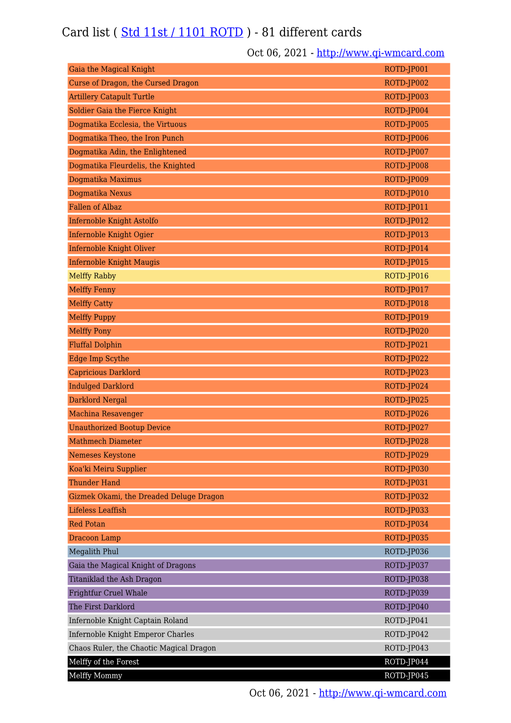 Card List ( Std 11St / 1101 ROTD )