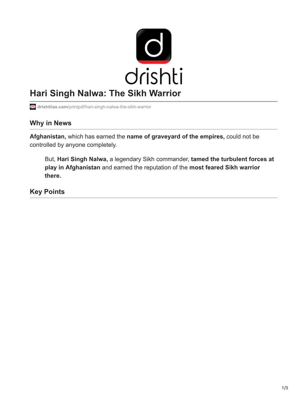 Hari Singh Nalwa: the Sikh Warrior