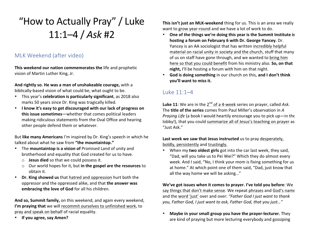 “How to Actually Pray” / Luke 11:1–4 / Ask #2