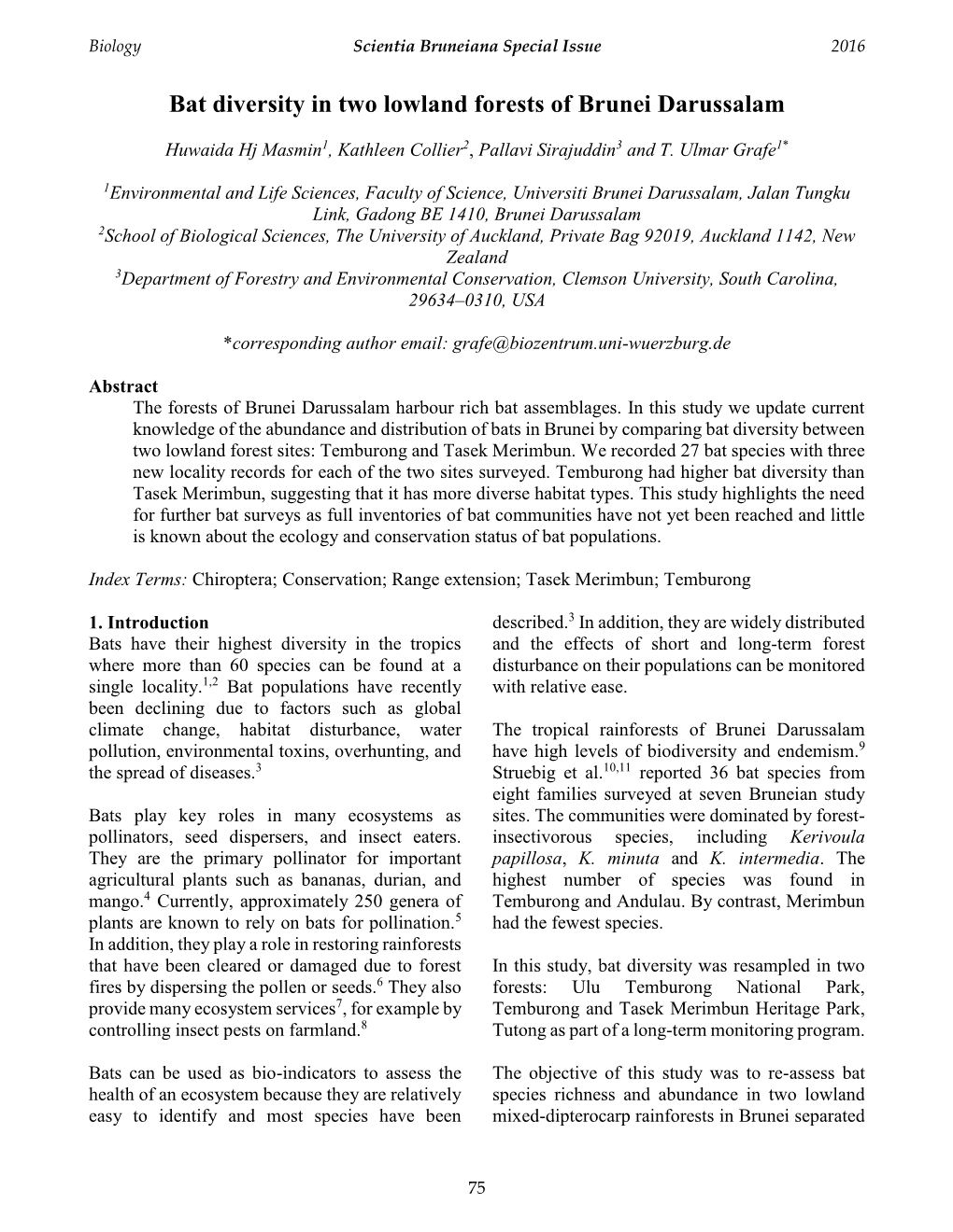 Bat Diversity in Two Lowland Forests of Brunei Darussalam