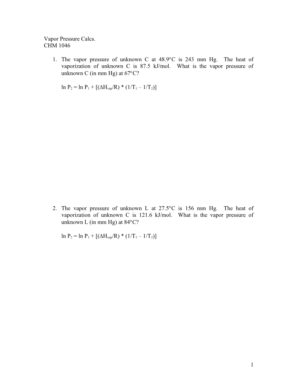 Vapor Pressure Calcs