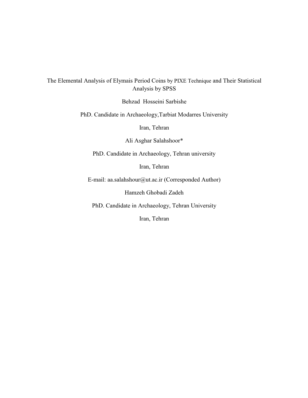 The Elemental Analysis of Elymais Period Coins by PIXE Technique and Their Statistical Analysis by SPSS