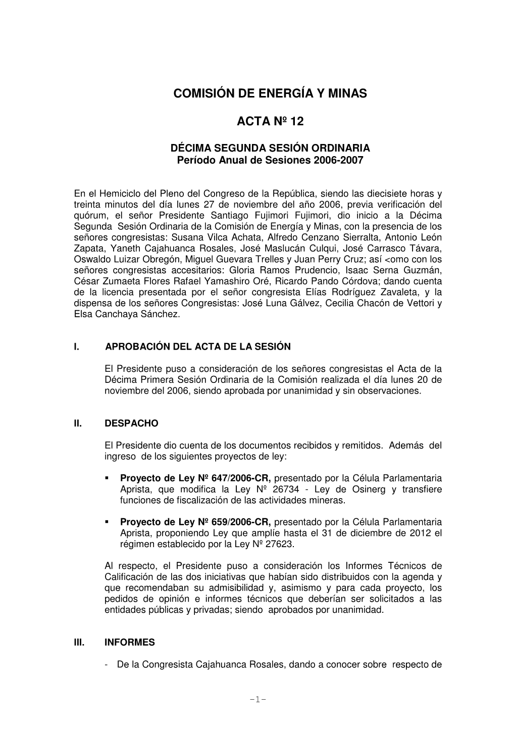 Comisión De Energía Y Minas Acta Nº 12