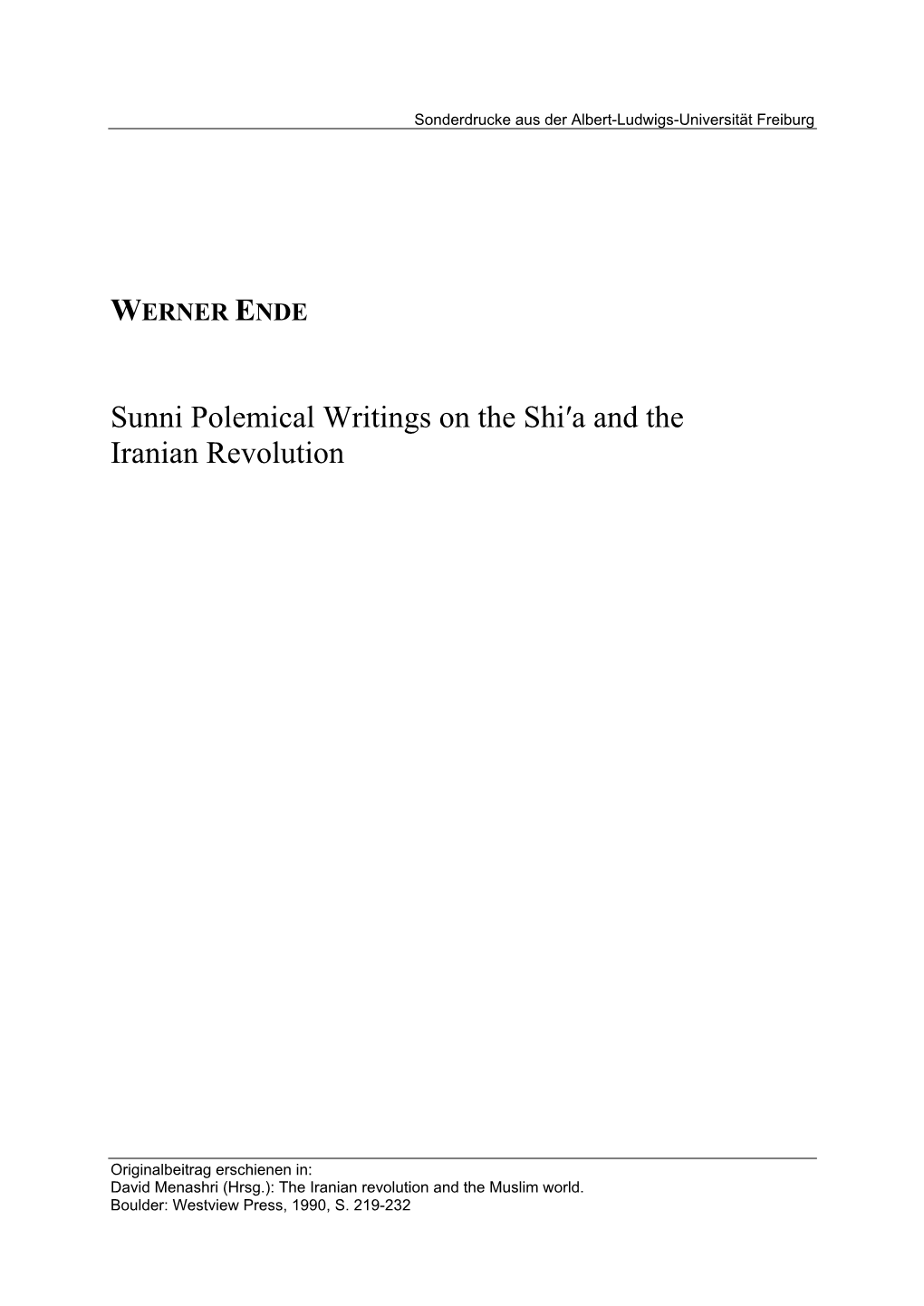 Sunni Polemical Writings on the Shi′A and the Iranian Revolution