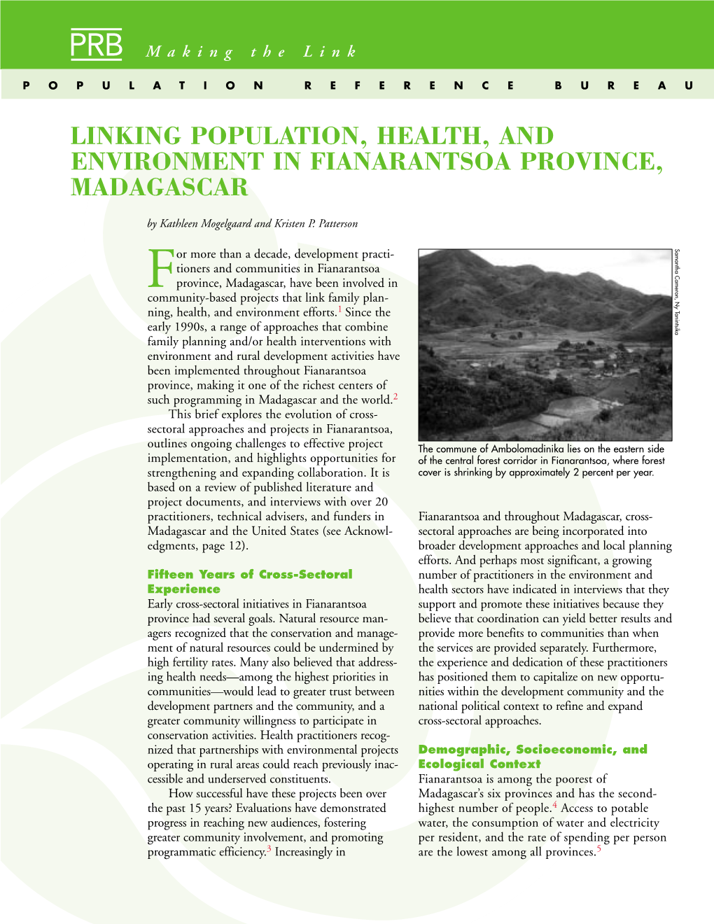 Linking Population, Health, and Environment in Fianarantsoa Province, Madagascar