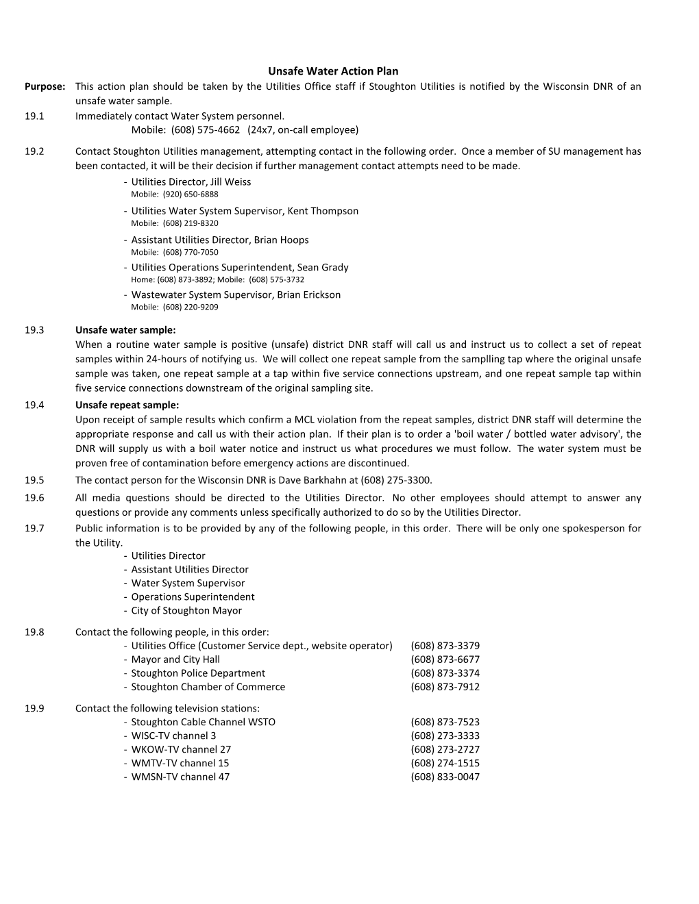 Unsafe Water Action Plan