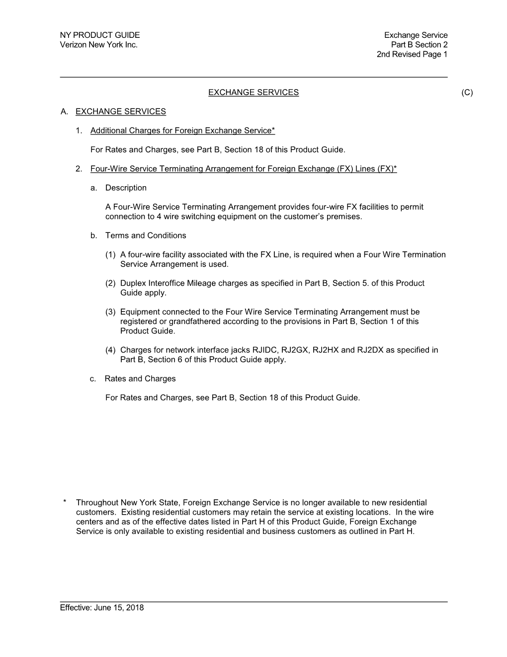 NY PRODUCT GUIDE Exchange Service Verizon New York Inc. Part B Section 2 2Nd Revised Page 1