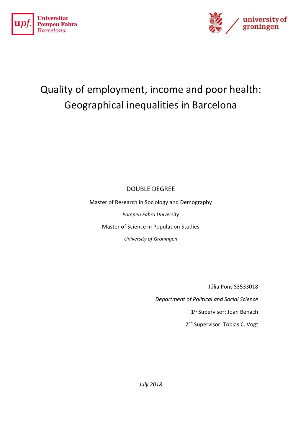Geographical Inequalities in Barcelona