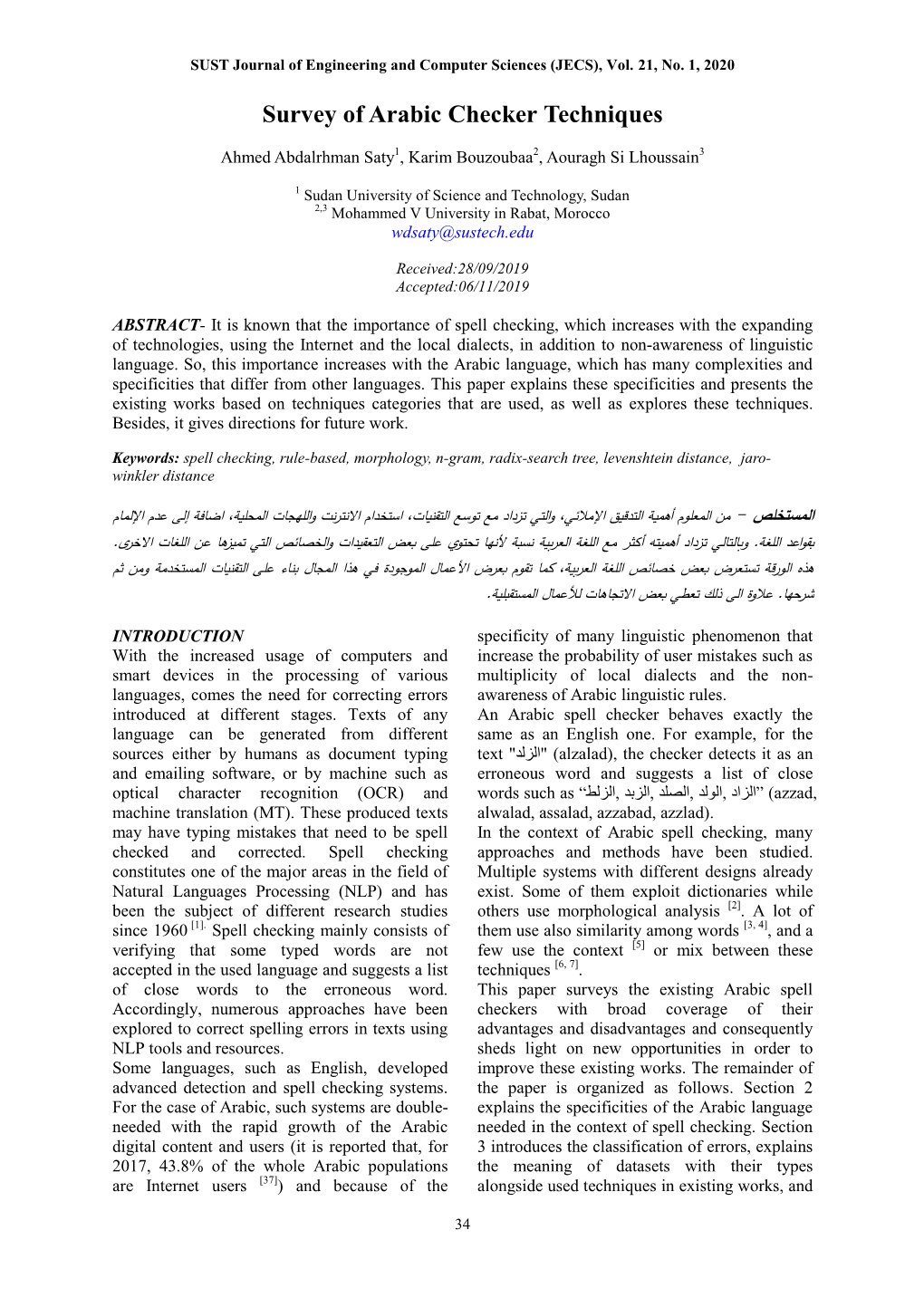 Survey of Arabic Checker Techniques