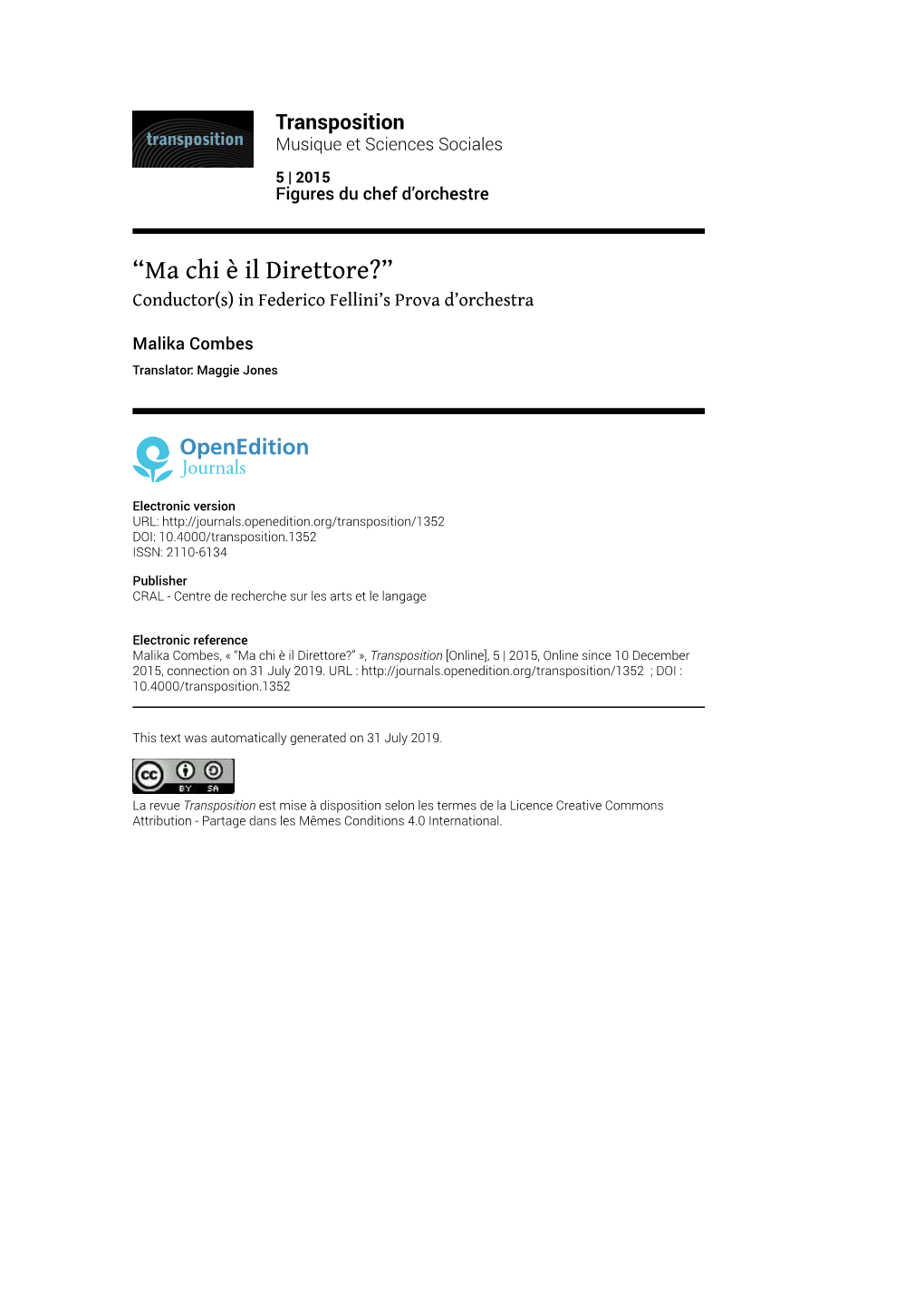 Transposition, 5 | 2015 “Ma Chi È Il Direttore?” 2
