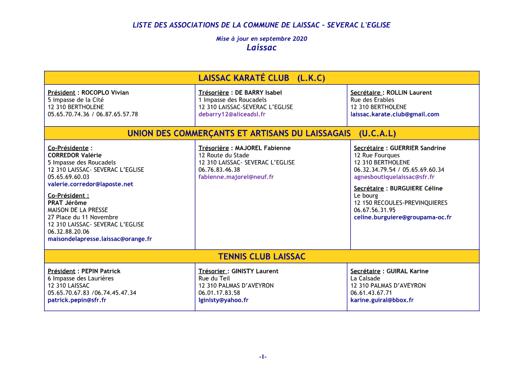 Liste Des Associations De La Commune De Laissac – Severac L'eglise