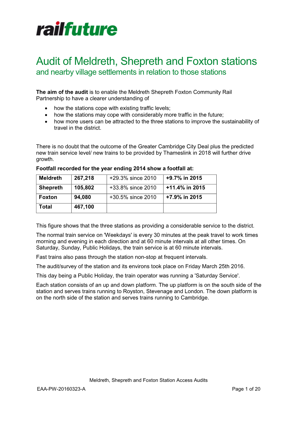 Audit of Meldreth, Shepreth and Foxton Stations and Nearby Village Settlements in Relation to Those Stations