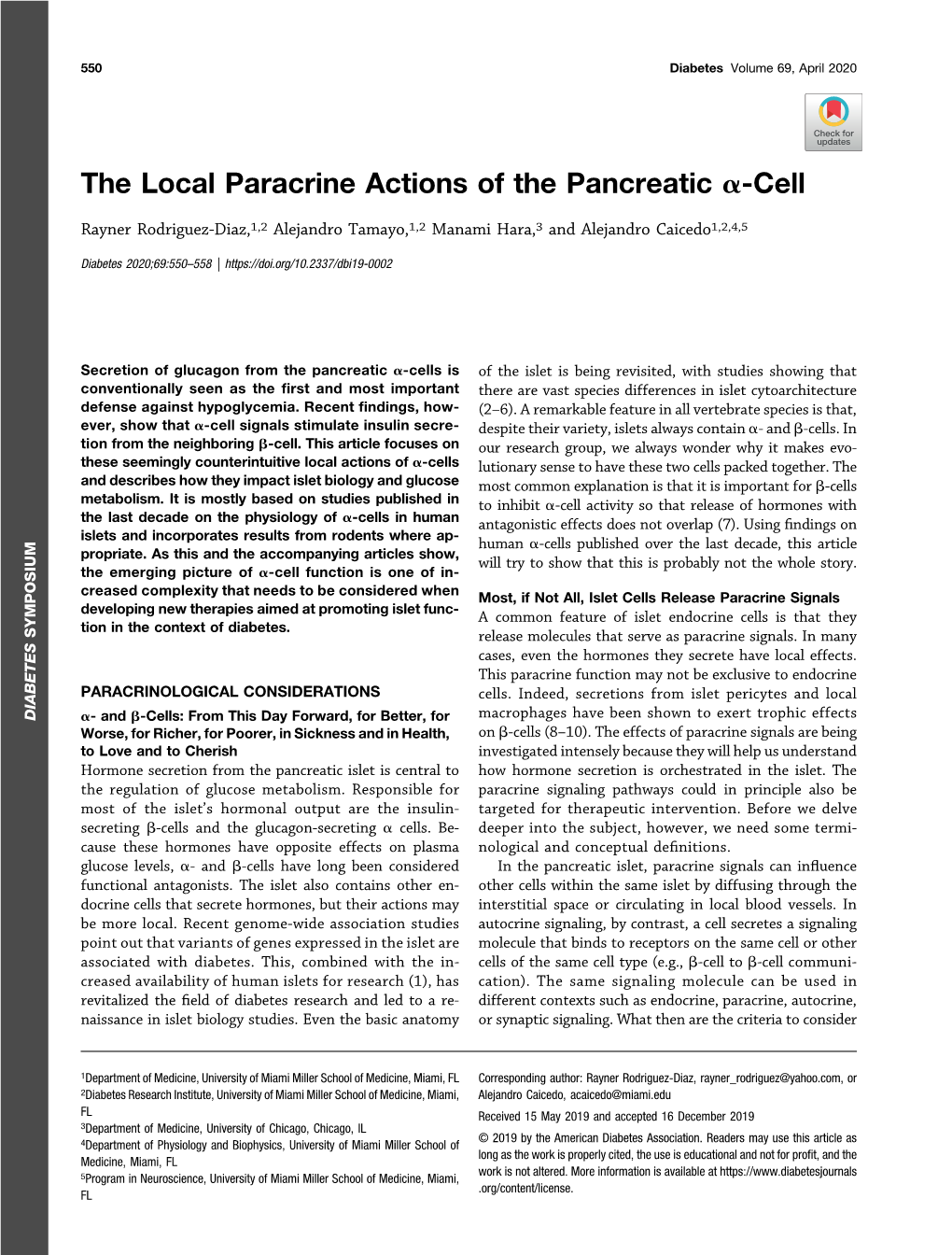 The Local Paracrine Actions of the Pancreatic Α-Cell